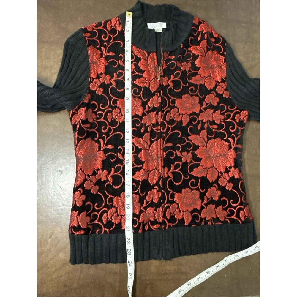 CHRISTOPHER & BANKS Black Zip Cable Sweater w/ Bright Red 